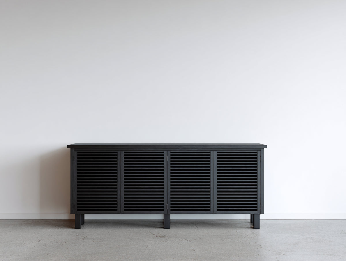 Meuble d'entrée - Bois - 165x42x78 cm - Noir - Style contemporain à lames horizontales