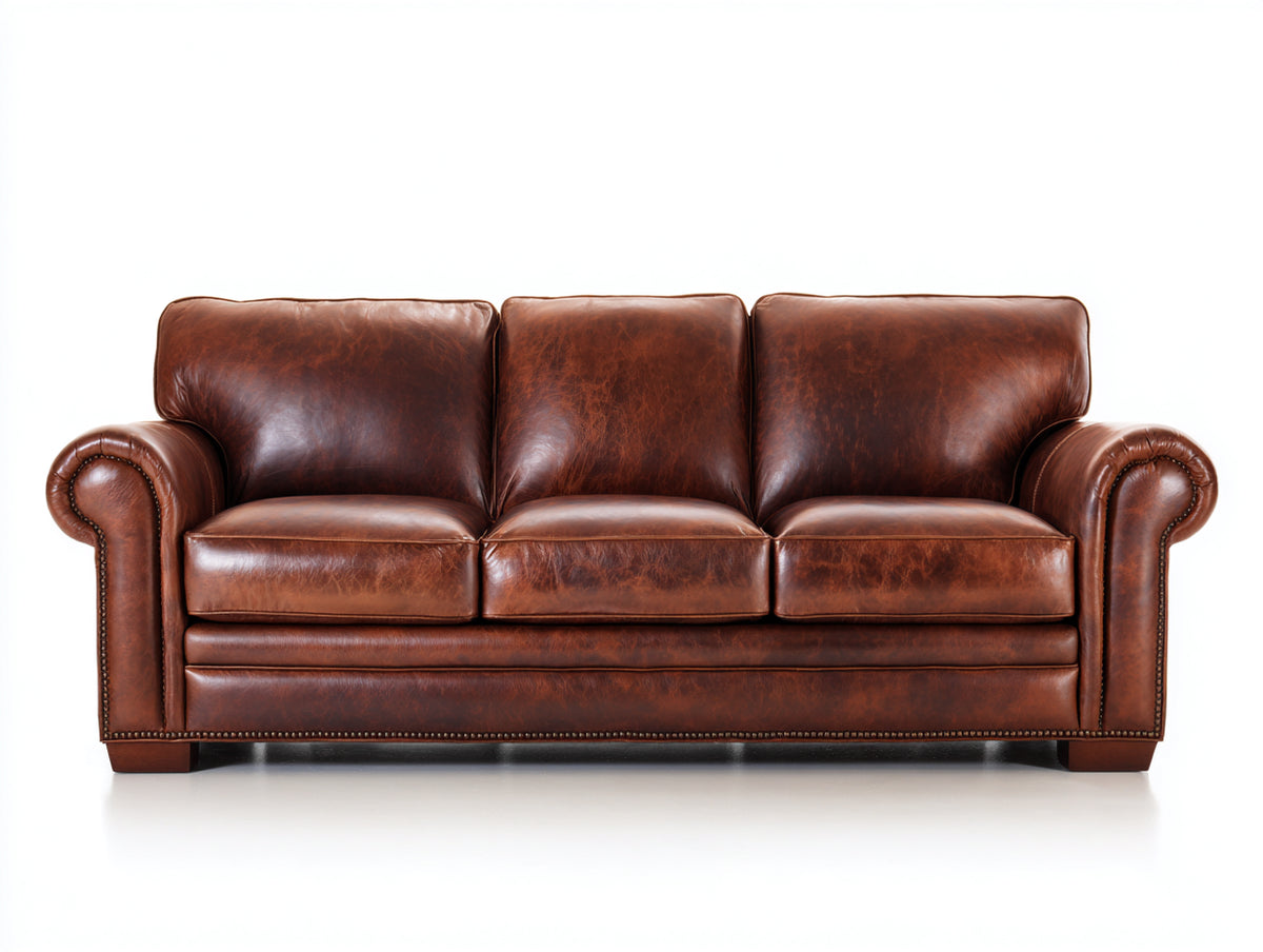 Canapé 3 places - similicuir - 216x92x88 cm - marron cognac - style classique vintage
