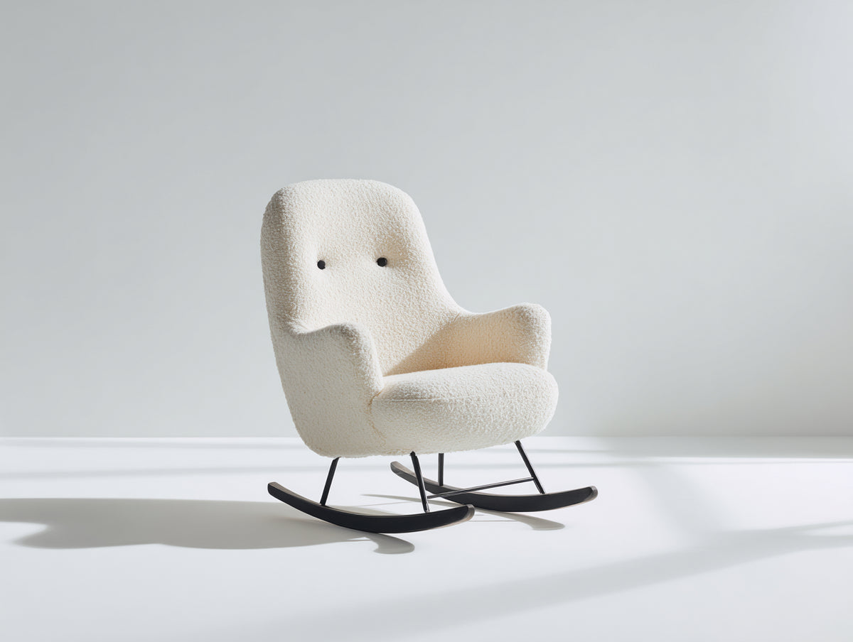 Fauteuil à bascule - tissu bouclette-métal - 74x69x91 cm - écru-noir - style rétro moderne