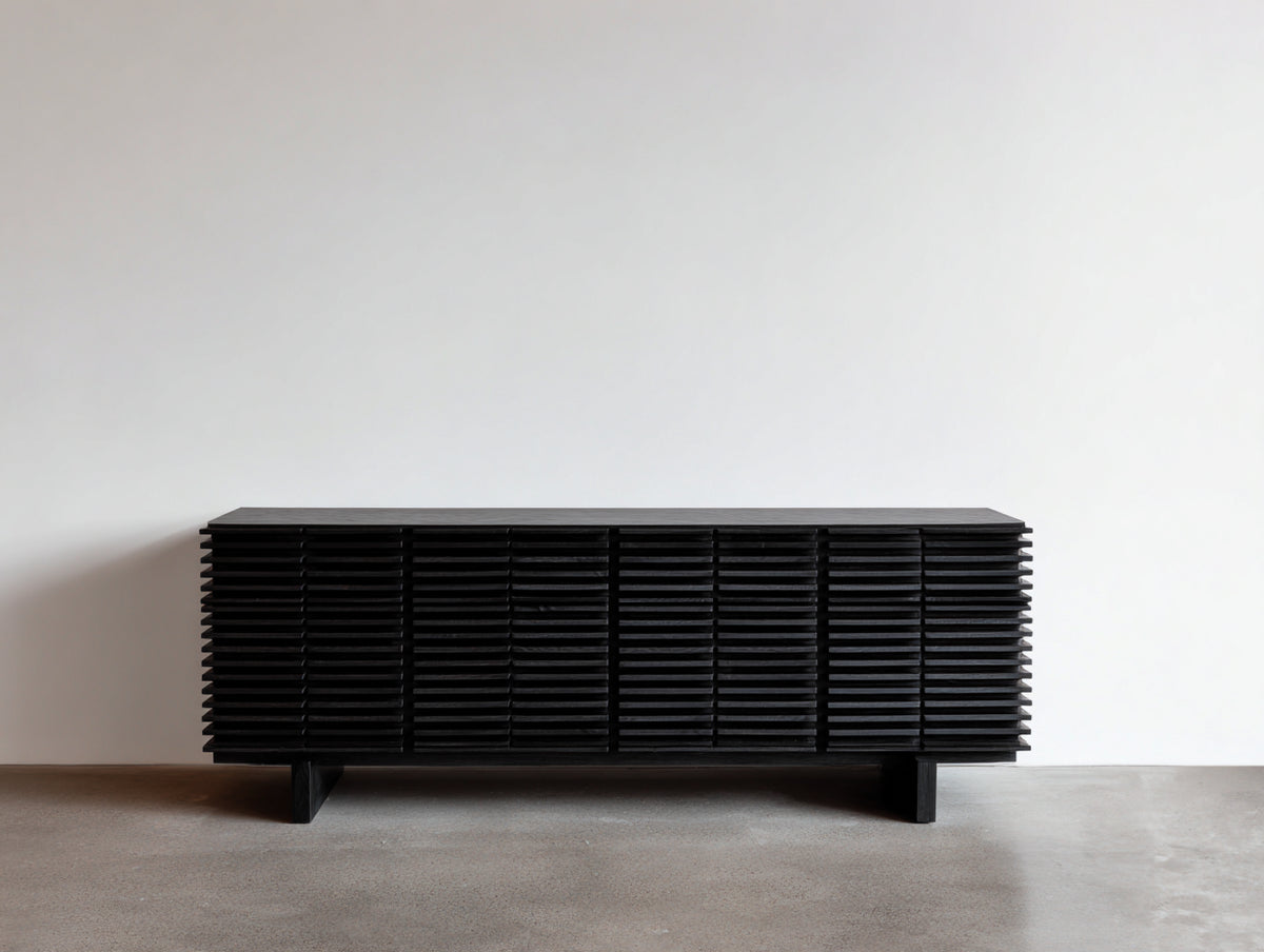 Meuble d'entrée - Bois - 170x44x75 cm - Noir - Style contemporain à lames horizontales