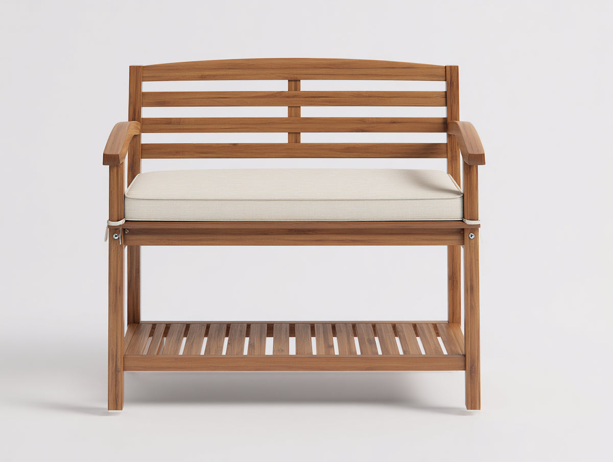 Banc de jardin - Bois-Textile - 120x60x110 cm - Bois brun-Écru - Style naturel