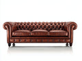 Canapé 3 places - Cuir - 225x95x78 cm - Brun cognac - Style Chesterfield