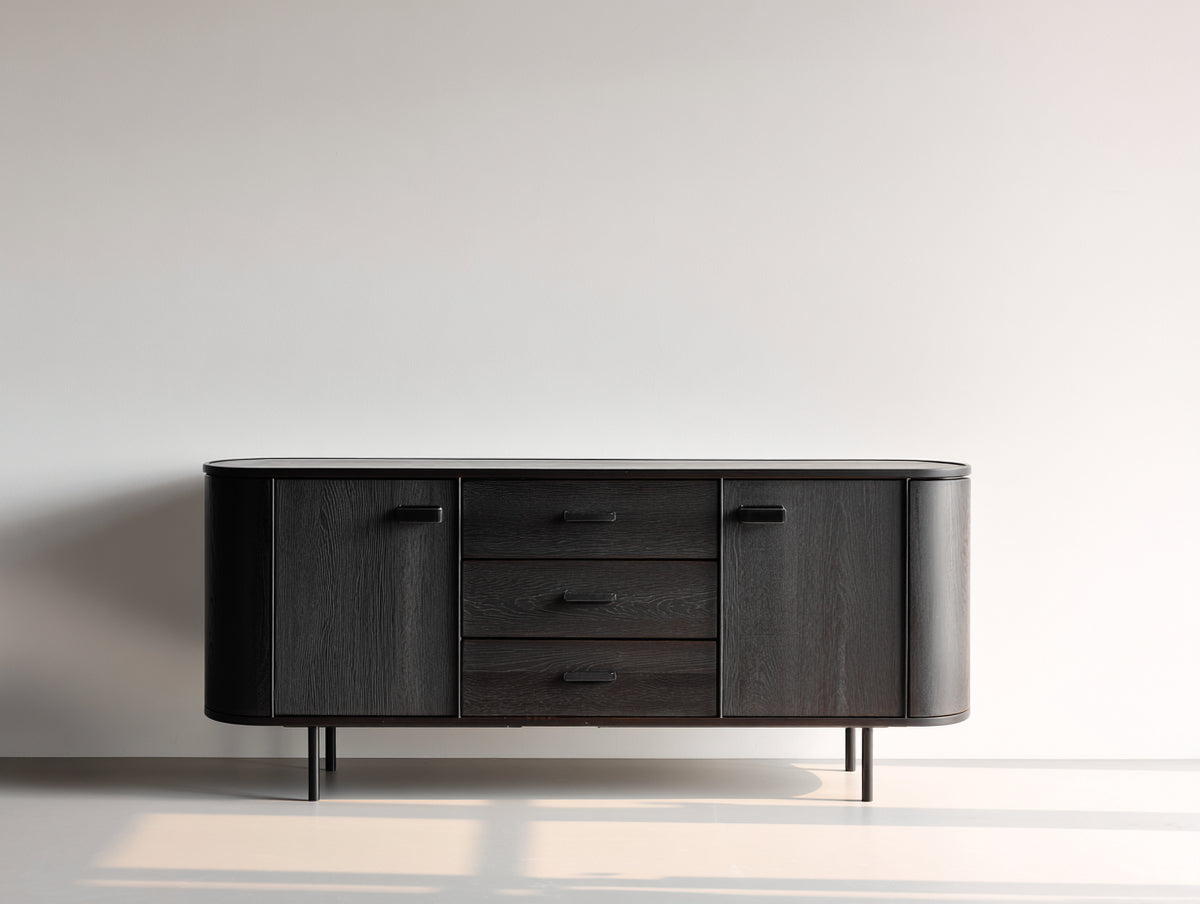 Meuble d'entrée - Bois - Métal - 155x43x80 cm - Noir - Style contemporain arrondi