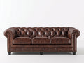 Canapé 3 places - Cuir - 224x94x78 cm - Brun vieilli - Style Chesterfield