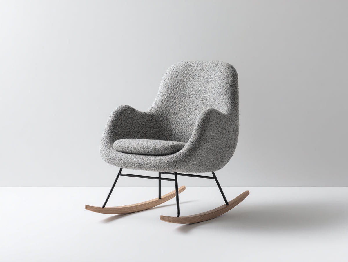 Fauteuil à bascule - tissu bouclette-métal-bois - 79x72x88 cm - gris-noir-bois naturel - style moderne