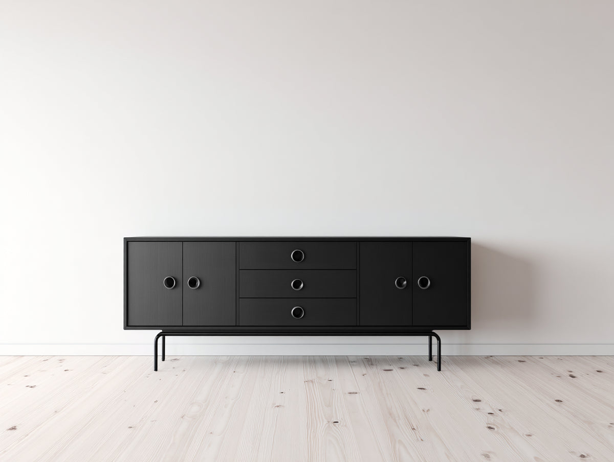 Meuble d'entrée - Bois - Métal - 160x40x80 cm - Noir - Style minimaliste