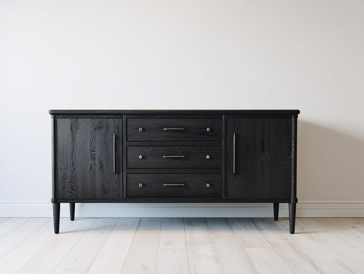 Meuble d'entrée - Bois - Métal - 165x42x82 cm - Noir-Doré - Style rétro élégant