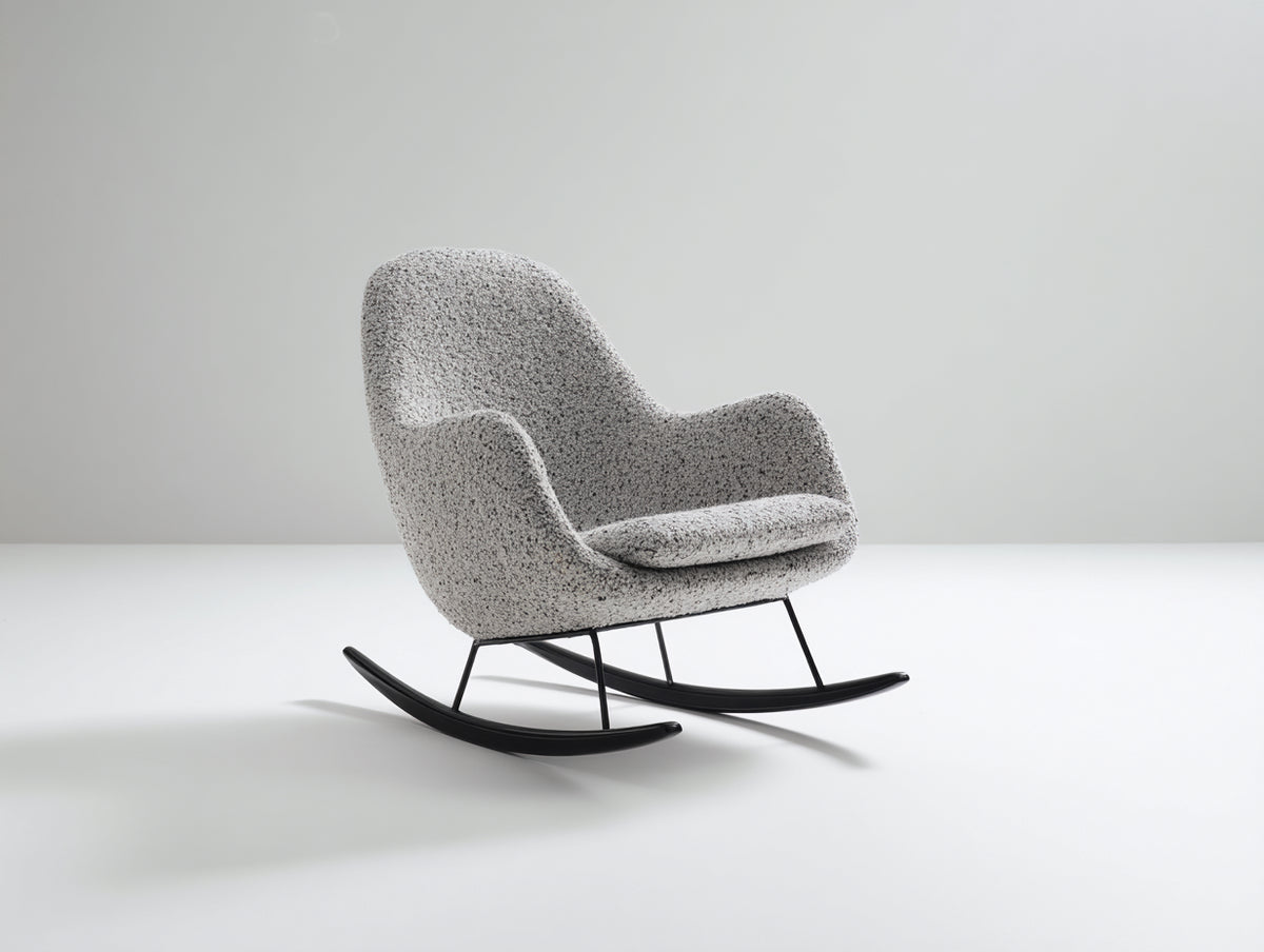 Fauteuil à bascule - tissu bouclette-métal - 77x70x84 cm - gris chiné-noir - style contemporain