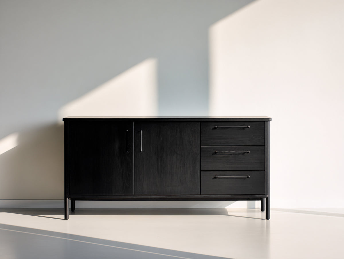 Meuble d'entrée - Bois - Métal - 145x40x80 cm - Noir - Style moderne épuré