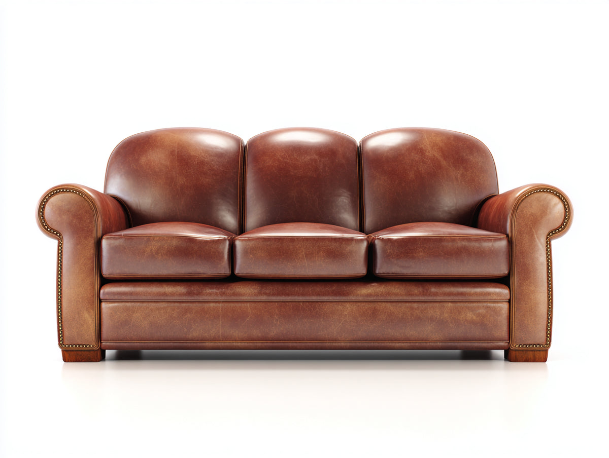Canapé 3 places - similicuir - 208x89x85 cm - marron cognac - style classique