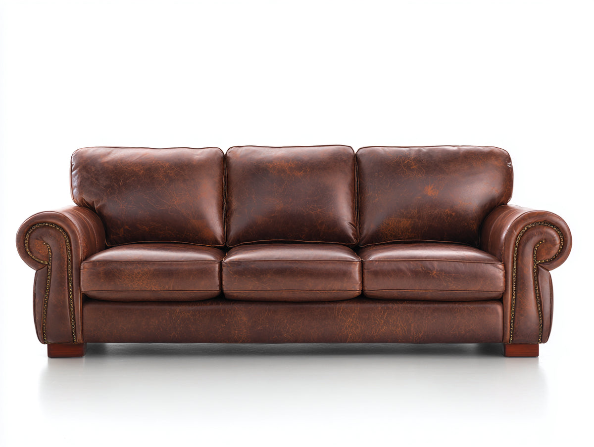 Canapé 3 places - similicuir - 214x91x87 cm - marron vieilli - style classique