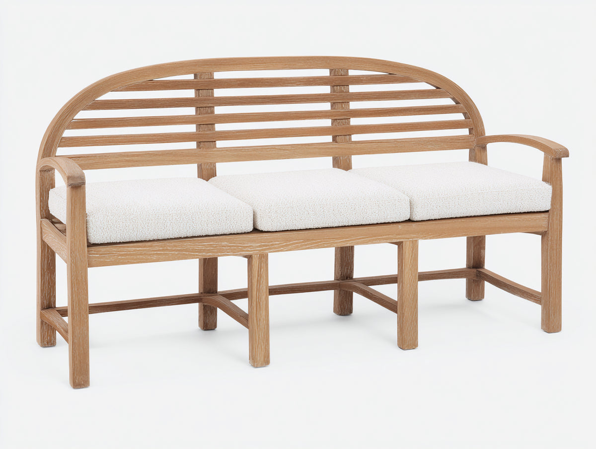 Banc de jardin - bois - textile - 182x70x98 cm - bois naturel-écru - style classique à dossier arqué