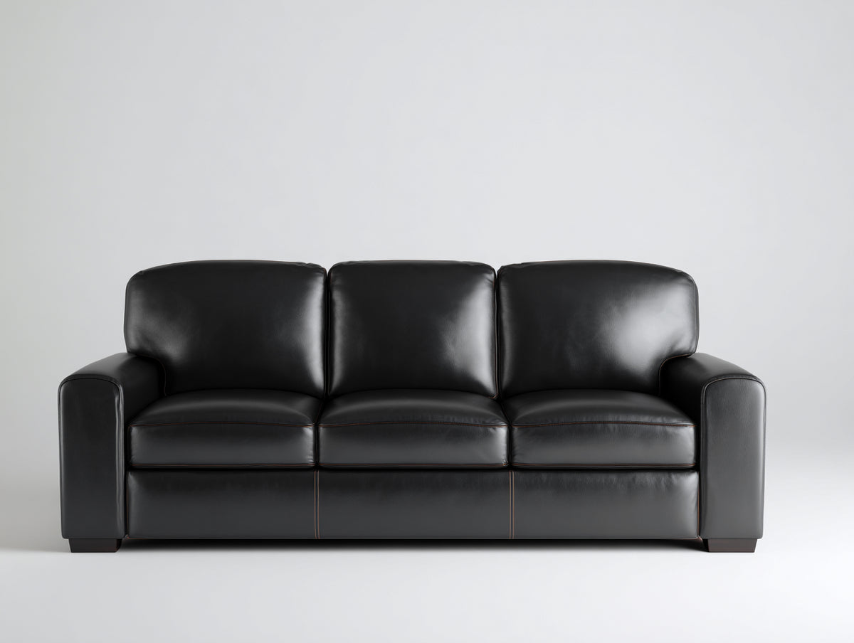 Canapé 3 places - Cuir - 216x92x86 cm - Noir - Style contemporain