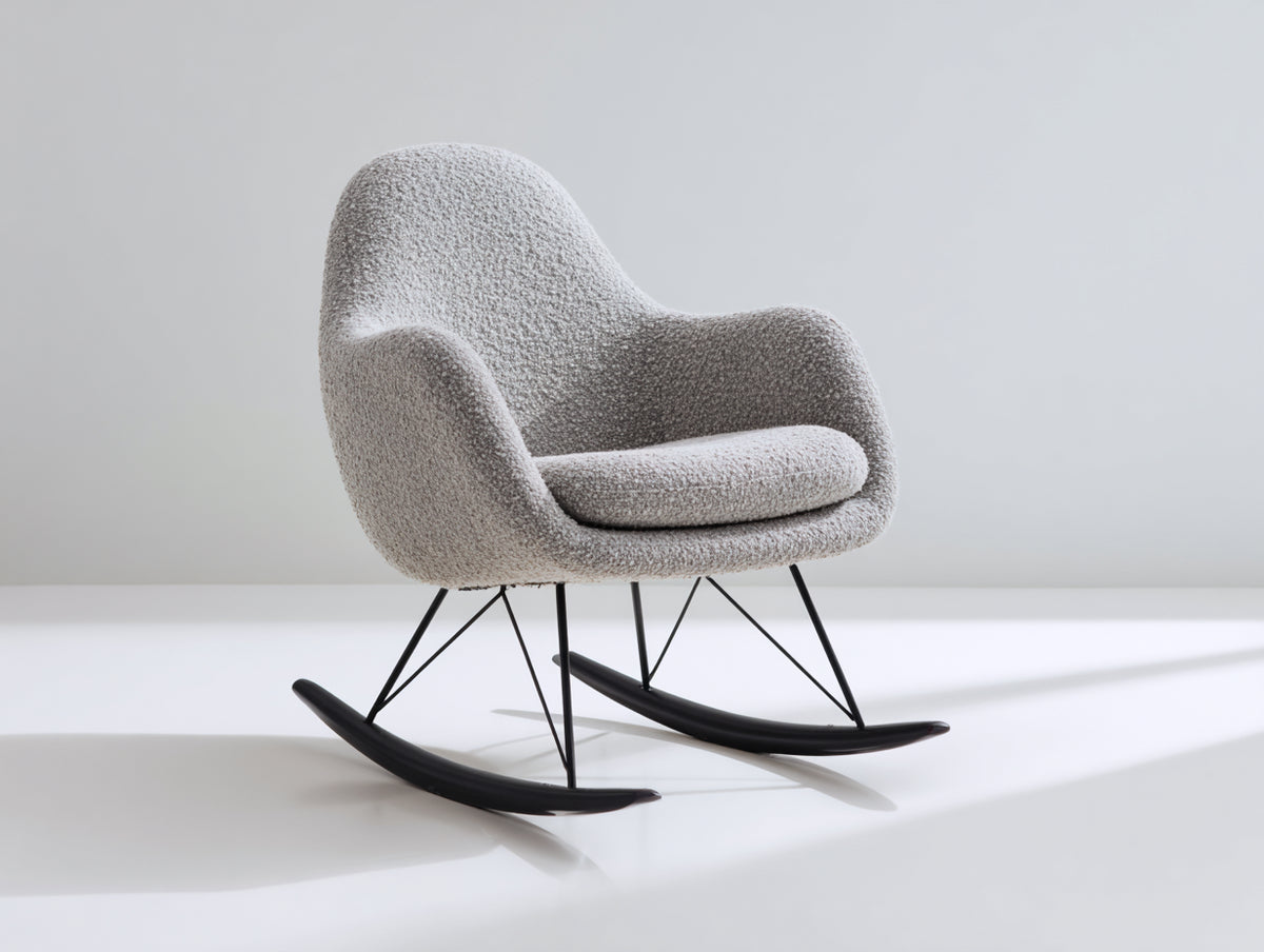 Fauteuil à bascule - tissu bouclette-métal - 76x72x82 cm - gris clair-noir - style minimaliste