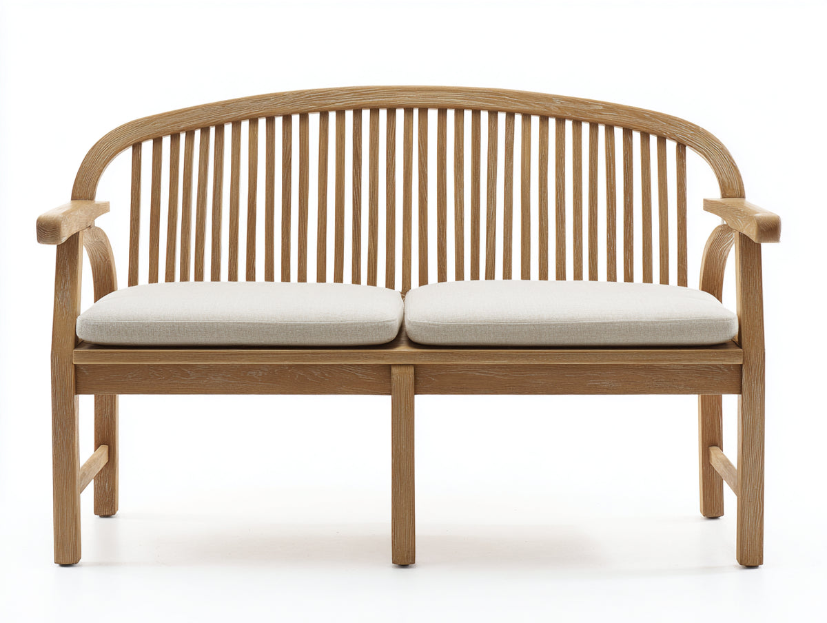 Banc de jardin - Bois-Textile - 150x60x90 cm - Bois naturel-Crème - Style classique
