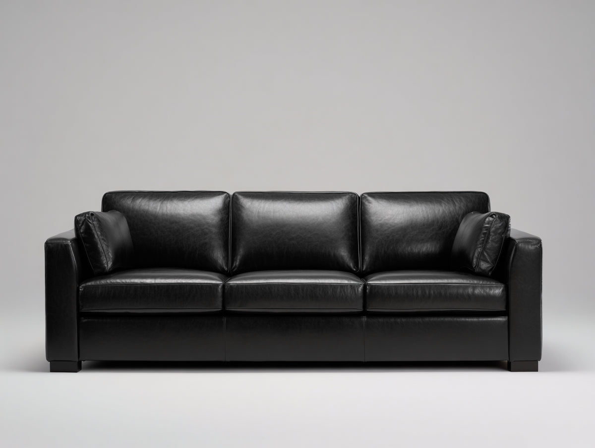 Canapé 3 places - Cuir - 218x91x84 cm - Noir - Style moderne