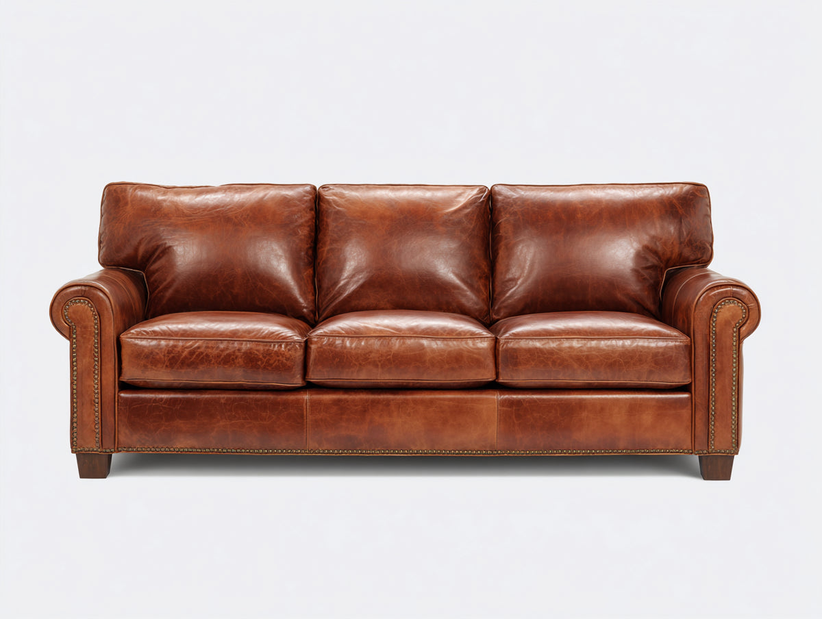 Canapé 3 places - similicuir - 215x92x88 cm - cognac - style classique