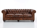 Canapé 3 places - Cuir - 228x96x79 cm - Brun vieilli - Style Chesterfield