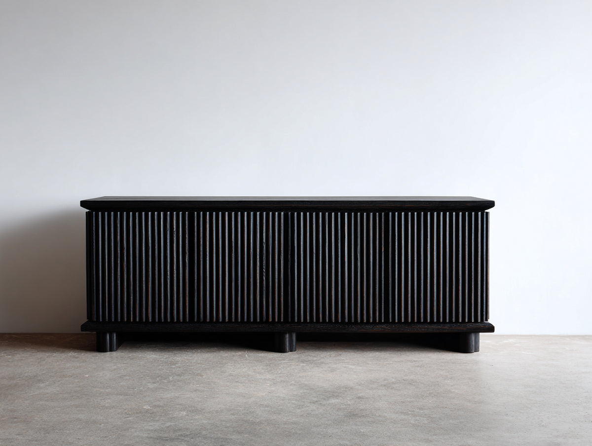 Meuble d'entrée - Bois - 175x43x76 cm - Noir - Style contemporain cannelé