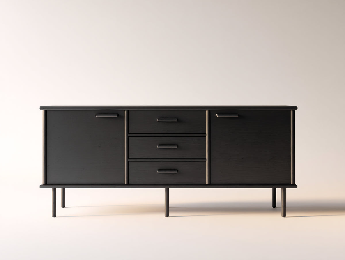 Meuble d'entrée - Bois - Métal - 150x40x80 cm - Noir - Style contemporain linéaire