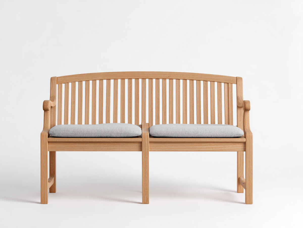 Banc de jardin - bois-textile - 165x63x91 cm - bois naturel-gris clair - style classique à dossier cintré