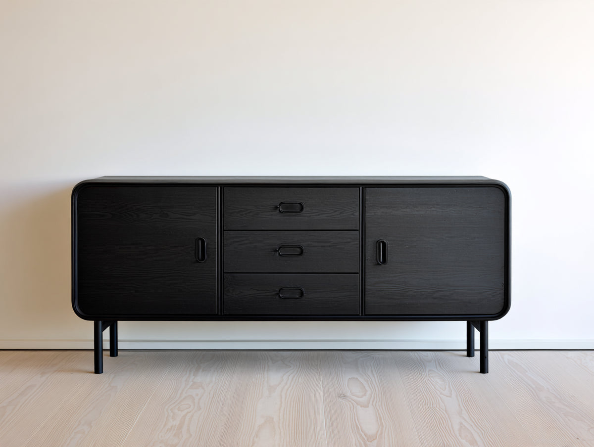 Meuble d'entrée - Bois - Métal - 150x42x82 cm - Noir - Style moderne aux angles arrondis