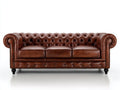 Canapé 3 places - Similicuir - 220x92x78 cm - Brun cognac - Style Chesterfield