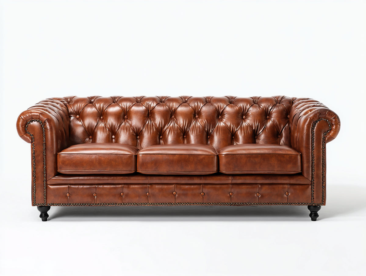 Canapé 3 places - similicuir - 226x93x78 cm - cognac - style Chesterfield