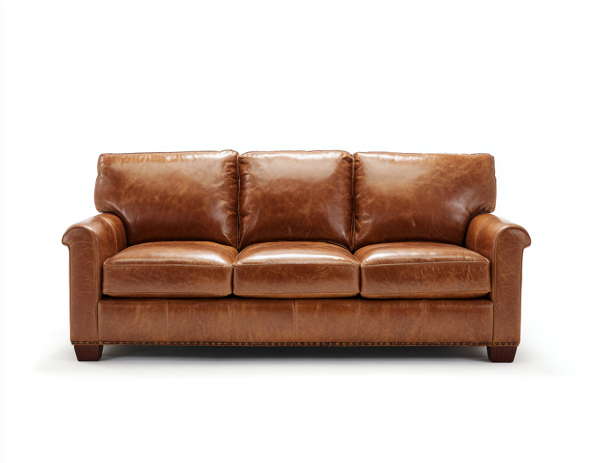 Canapé 3 places - similicuir - 210x90x86 cm - cognac clair - style classique