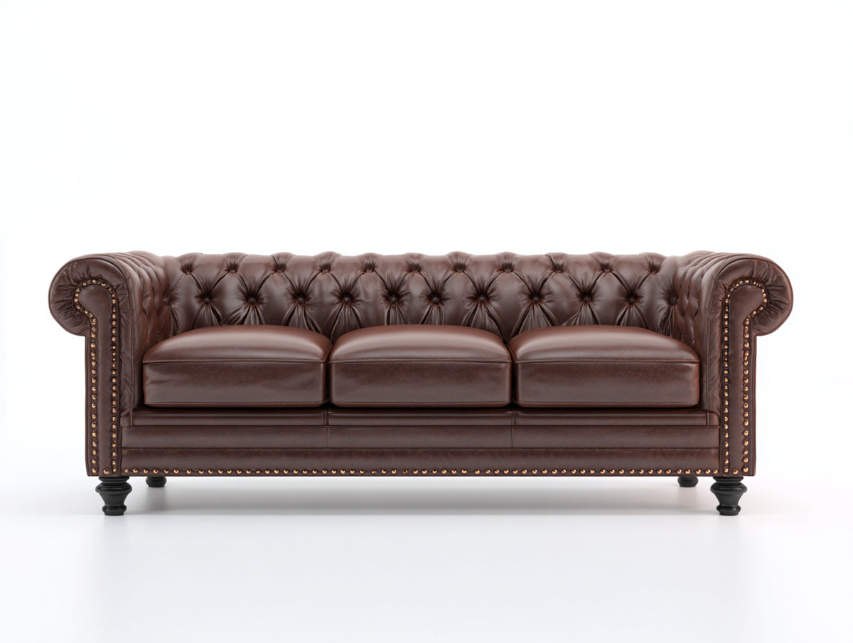 Canapé 3 places - similicuir - 225x92x78 cm - marron - style Chesterfield