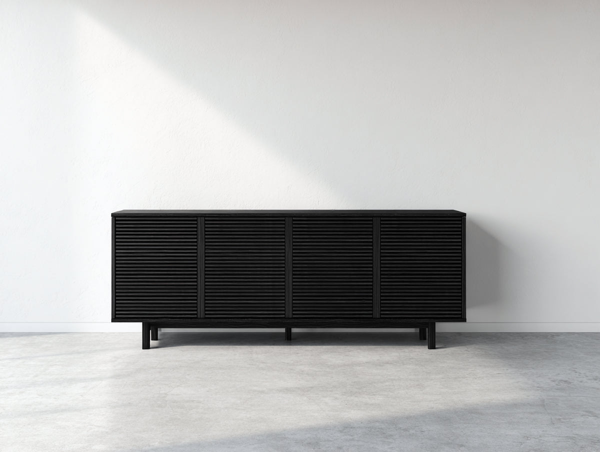 Meuble d'entrée - Bois - 160x42x82 cm - Noir - Style moderne rainuré