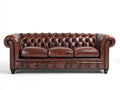 Canapé 3 places - Similicuir - 215x90x76 cm - Brun foncé - Style Chesterfield