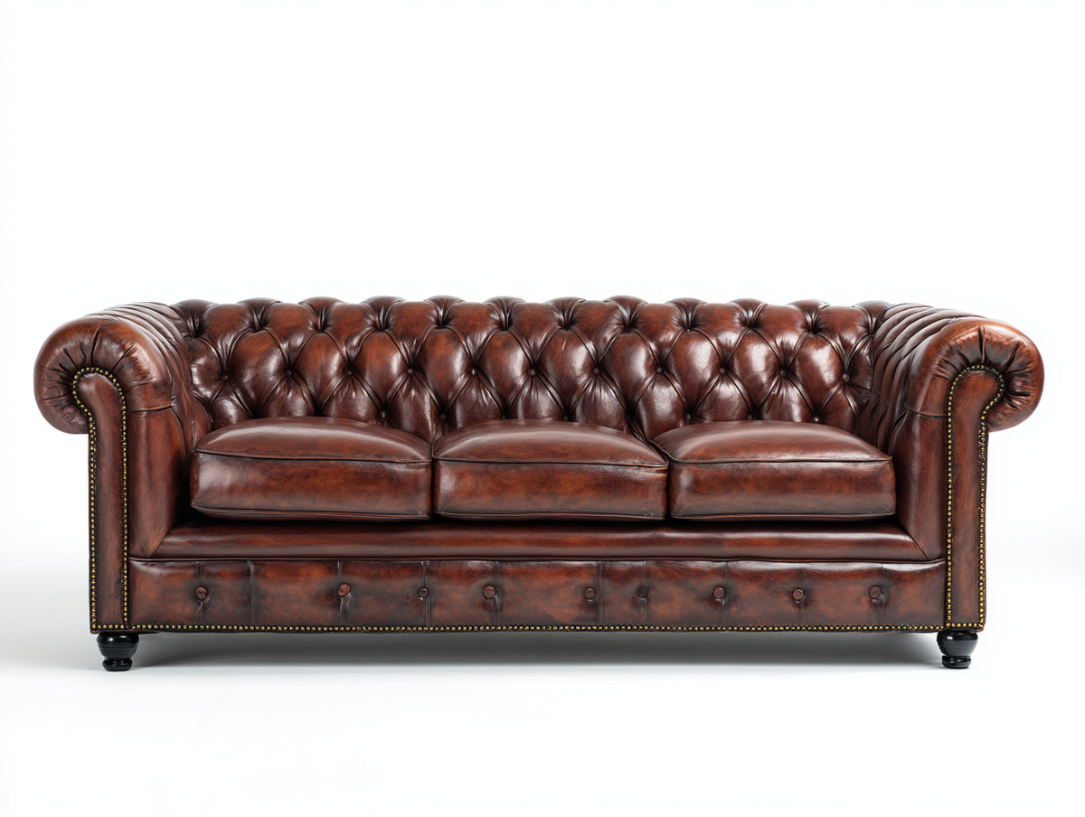 Canapé 3 places - Similicuir - 215x90x76 cm - Brun foncé - Style Chesterfield
