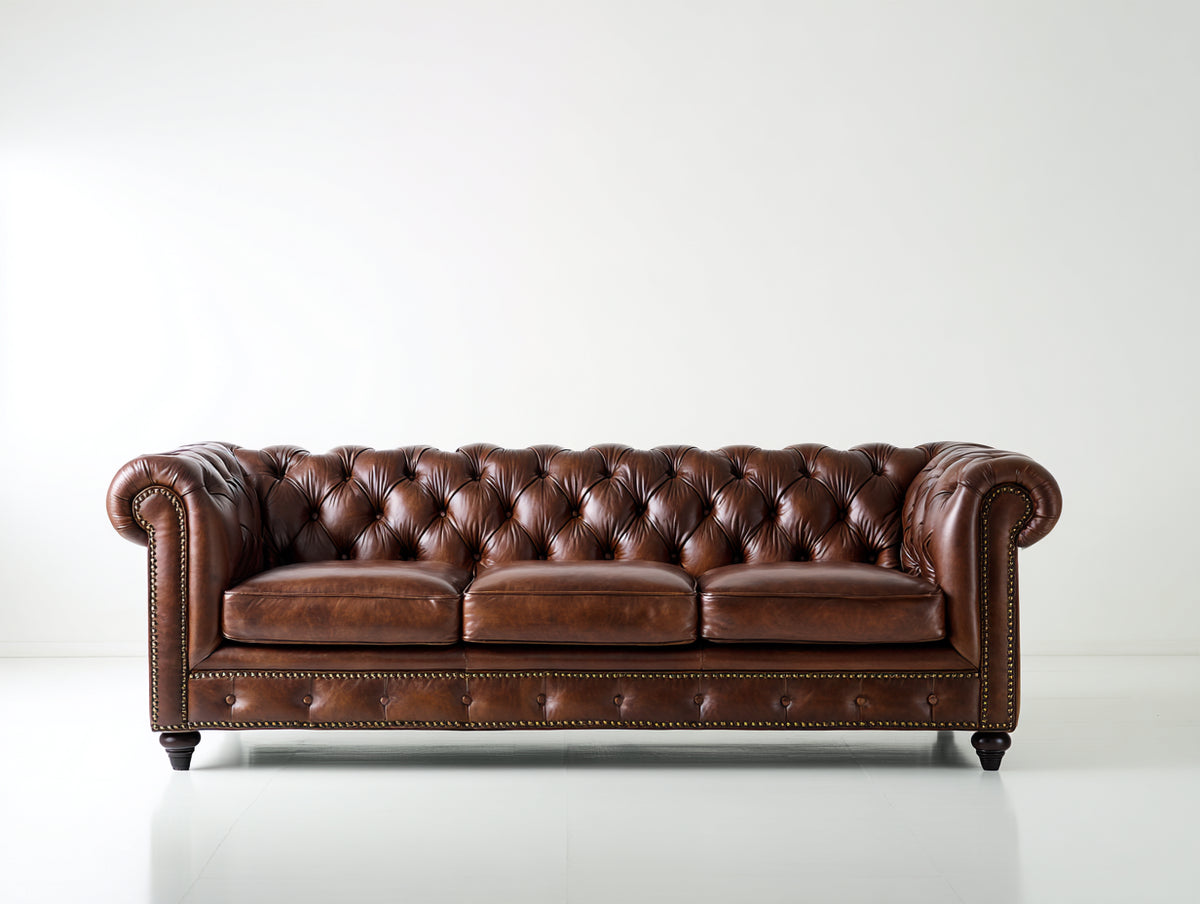 Canapé 3 places - similicuir - 223x93x78 cm - marron - style Chesterfield vintage