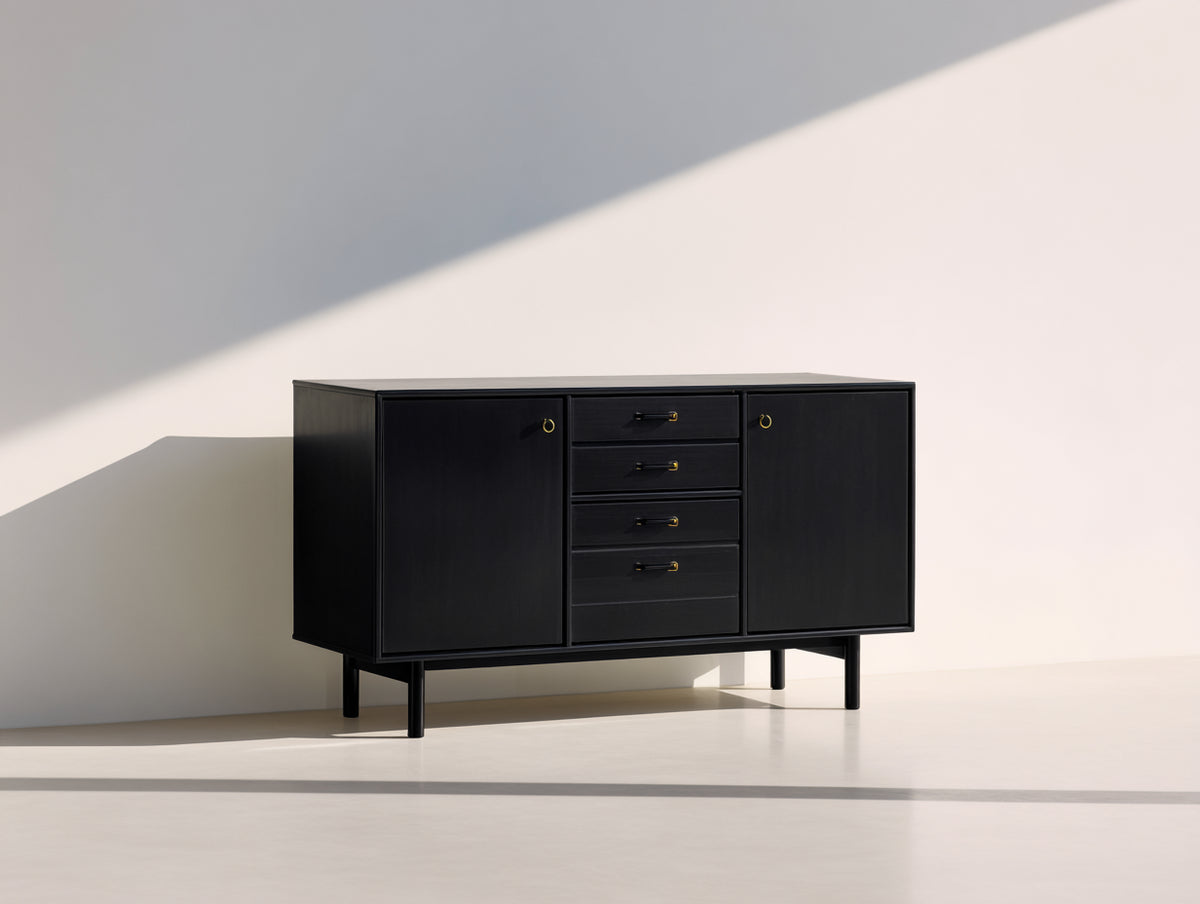 Meuble d'entrée - Bois - Métal - 140x40x82 cm - Noir-Doré - Style contemporain élégant