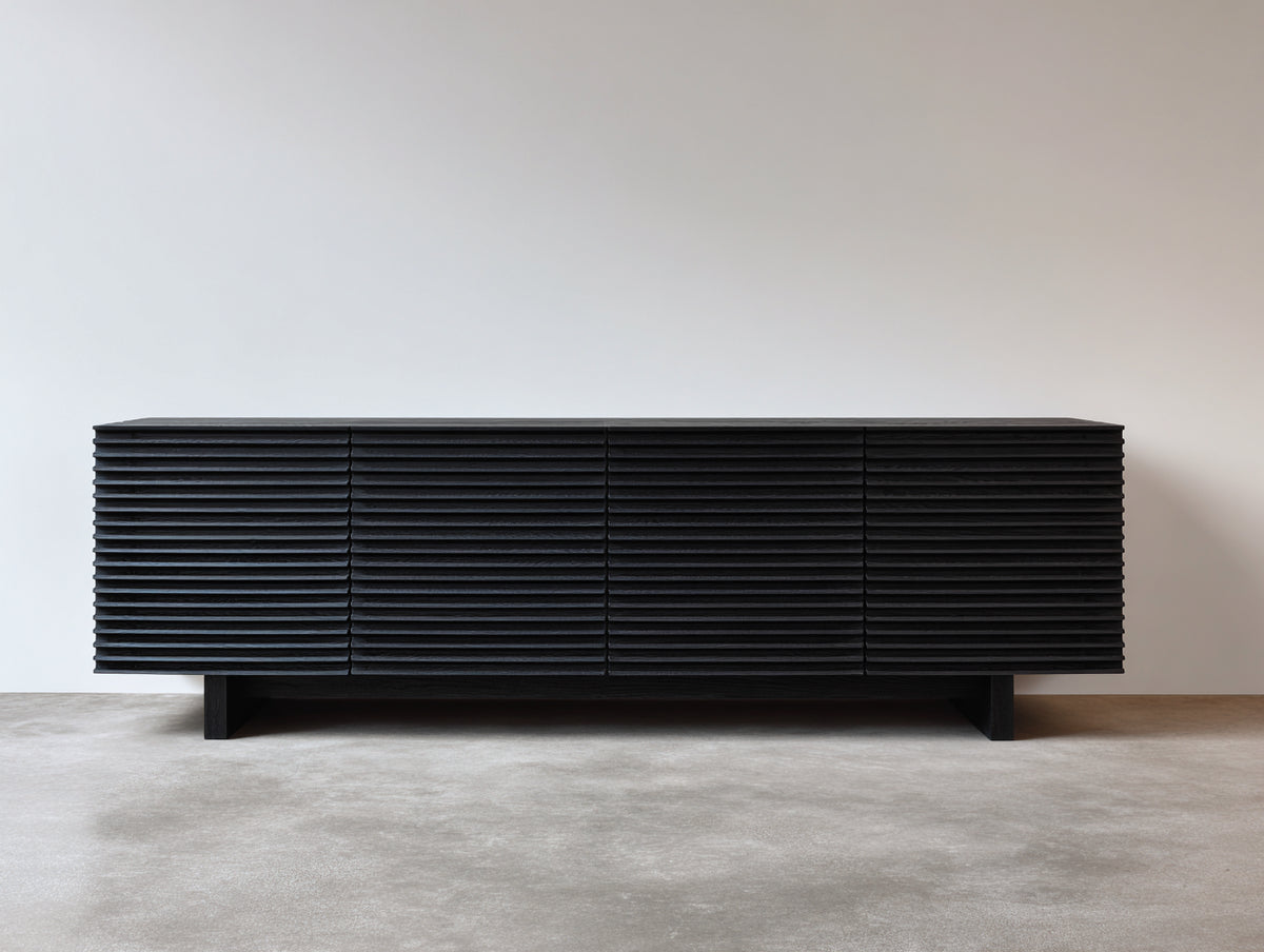 Meuble d'entrée - Bois - 180x45x78 cm - Noir - Style moderne rainuré