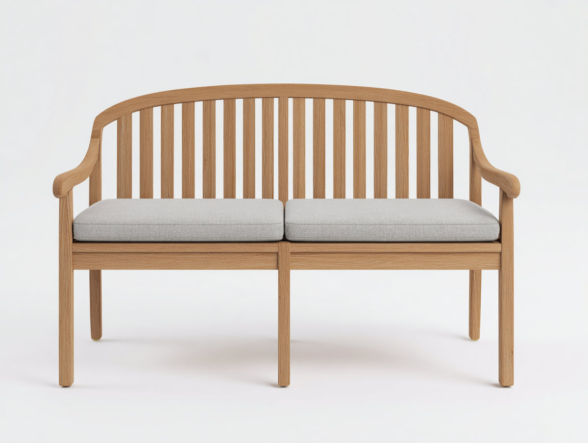Banc de jardin - bois-textile - 168x64x92 cm - bois naturel-gris clair - style classique à dossier vertical
